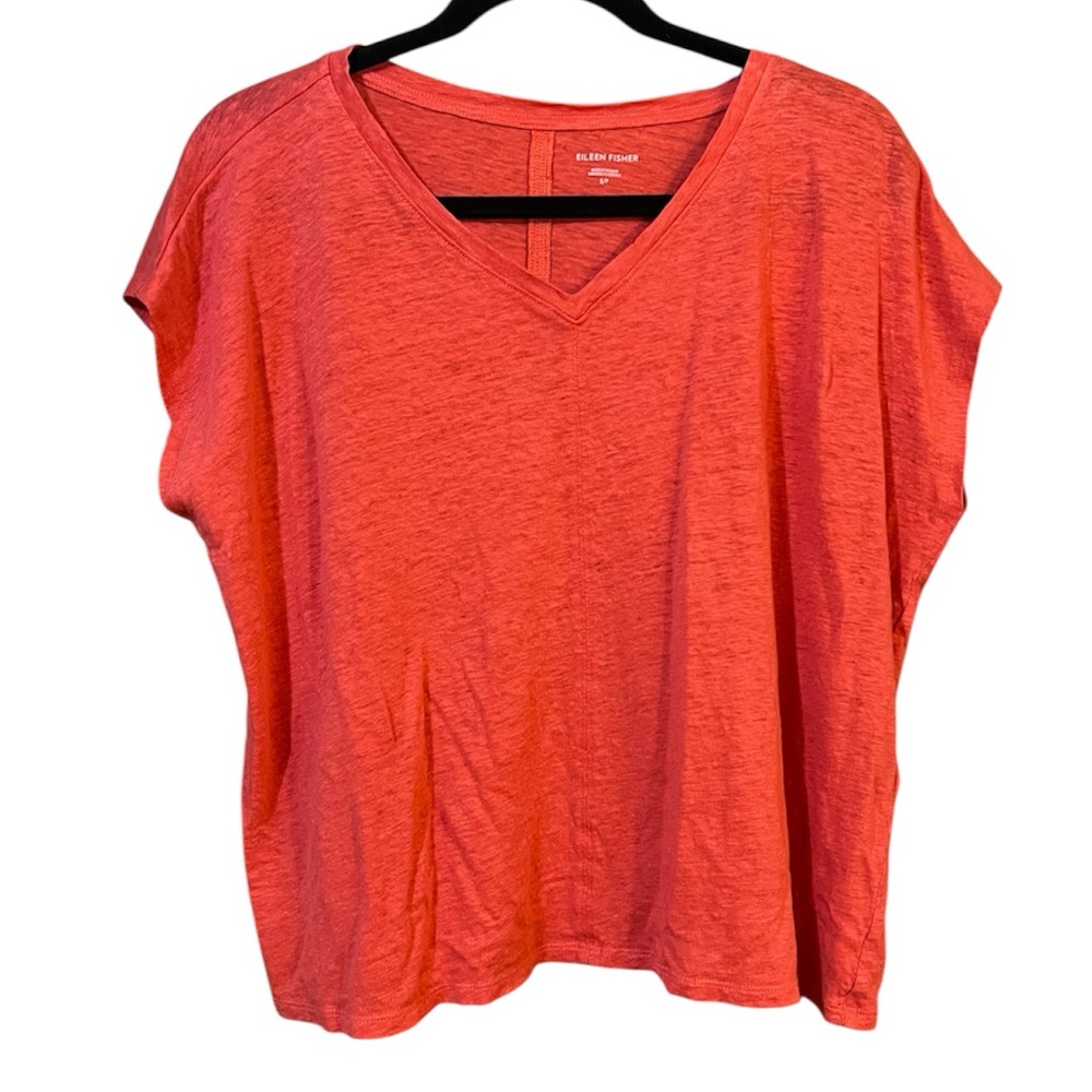 Eileen Fisher Women's Shirt, Short Sleeve Organic Linen Coral Pink Red Size SP